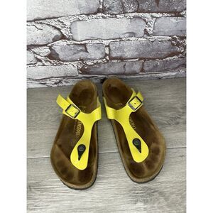 Birkenstock Gizeh Yellow Patent Leather Cork Slide Sandals Women Sz 37EU/6.5M US